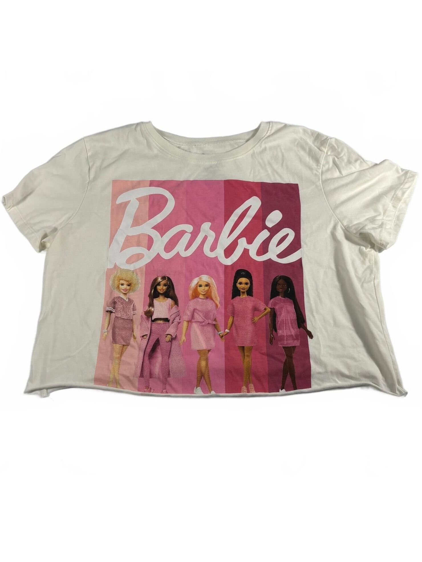 Barbie Teen Junior Girls Cropped Short Sleeve White T-Shirt Xl (15-17)